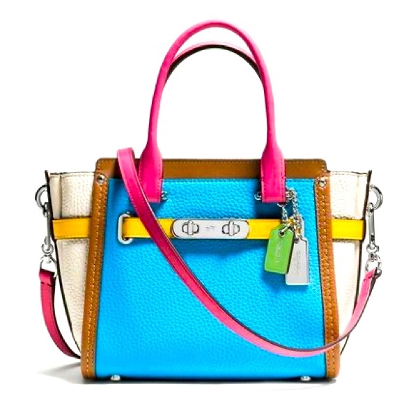 Coach Swagger 21 Rainbow Colorful Color Block Satchel Crossbody Purse Bag - Picture 2 of 16